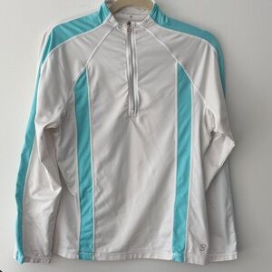 Women's White and Light Blue Long Sleeve Top
